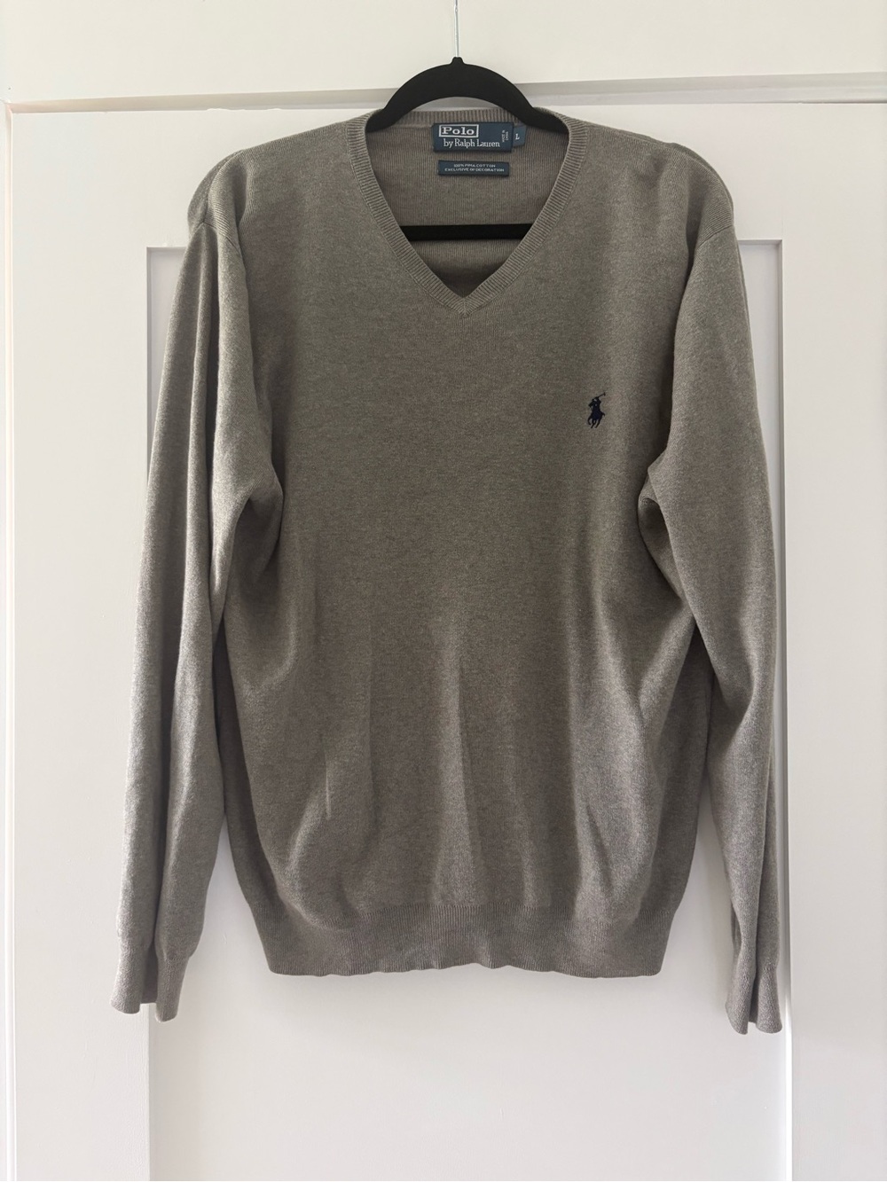 Polo Ralph Lauren Mens Heather Grey V-Neck Pima Cotton Sweater Size L